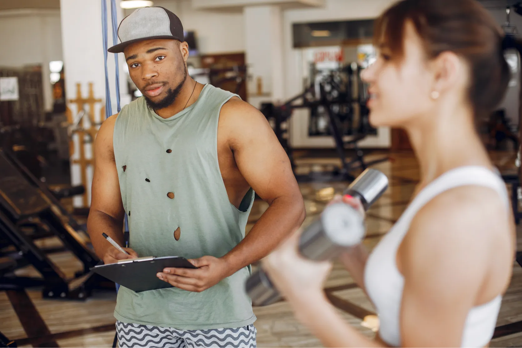 beautiful sports couple is engaged gym 1